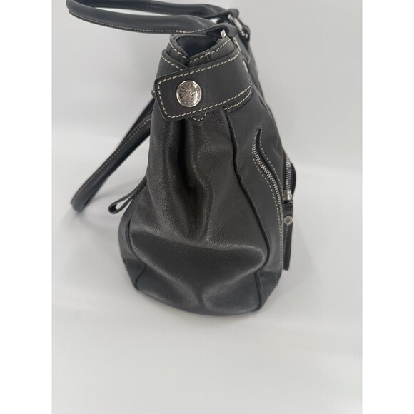 LONG CHAMP Charcoal Gray Leather Shoulder Bag Exterior Pocket 9.75"x13.75x4.25" - Picture 11 of 16